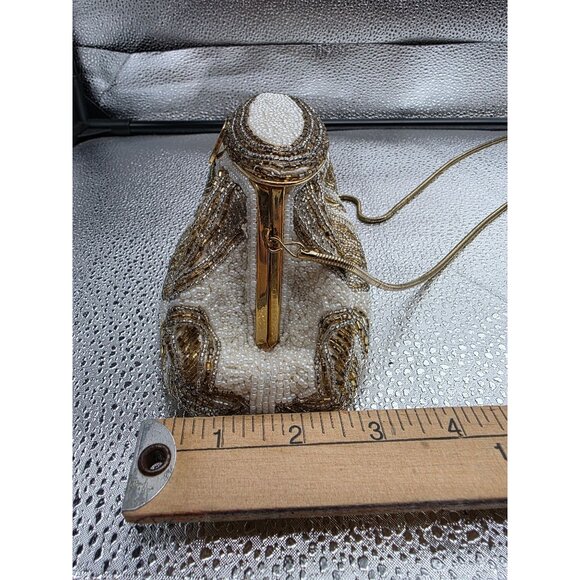 Vintage 70's La Regale Beaded Clutch Bag With Chain Strap & Gold Accents - Picture 9 of 10